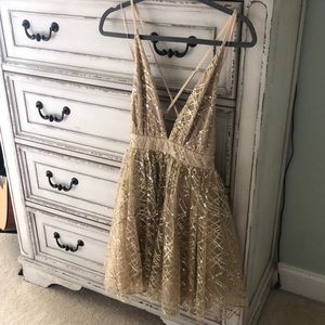 Gold Glitter Short Dress with Criss Cross Back